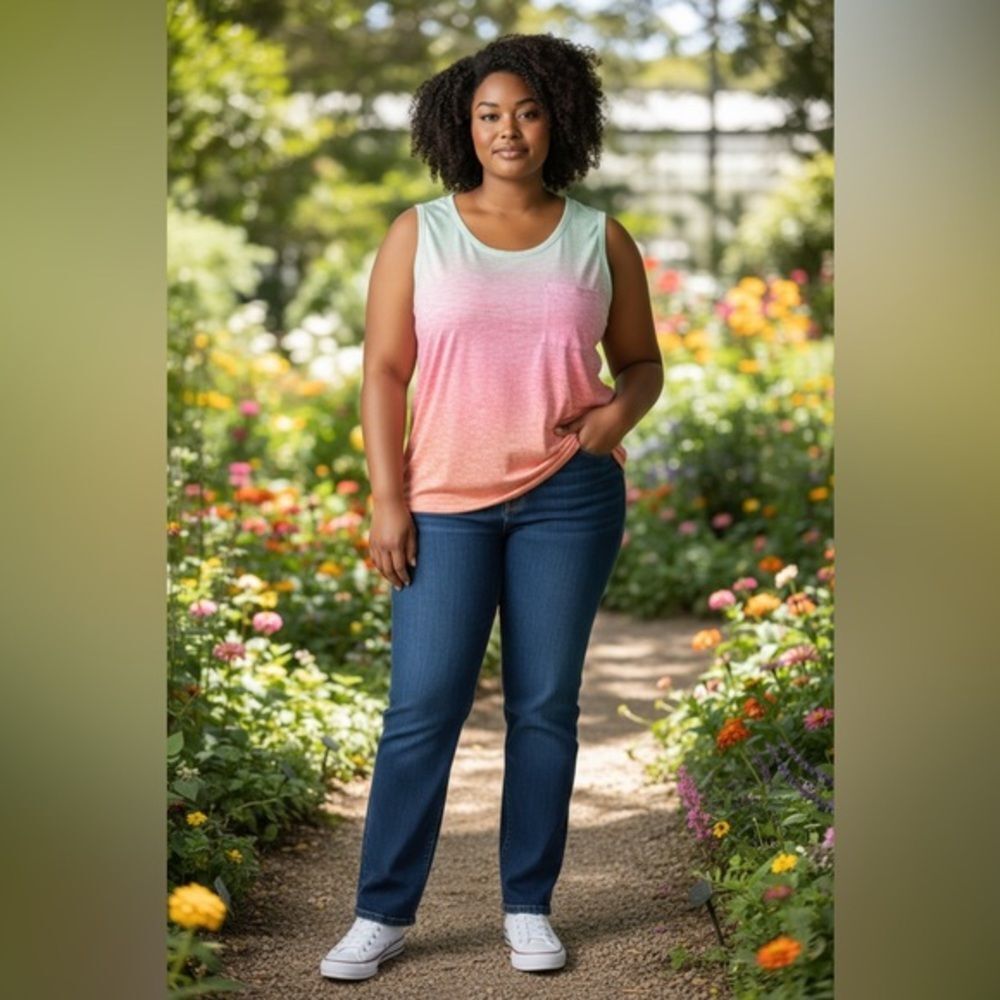 NWOT Plus Size Pink Orange Ombré Tank Top Front Pocket - Size 3XL